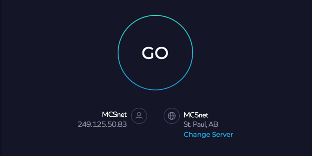 Screenshot of the Ookla Speed Test symbol that says "go".