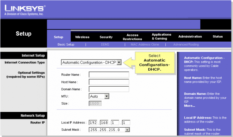 Linksys Router Configuration | MCSnet