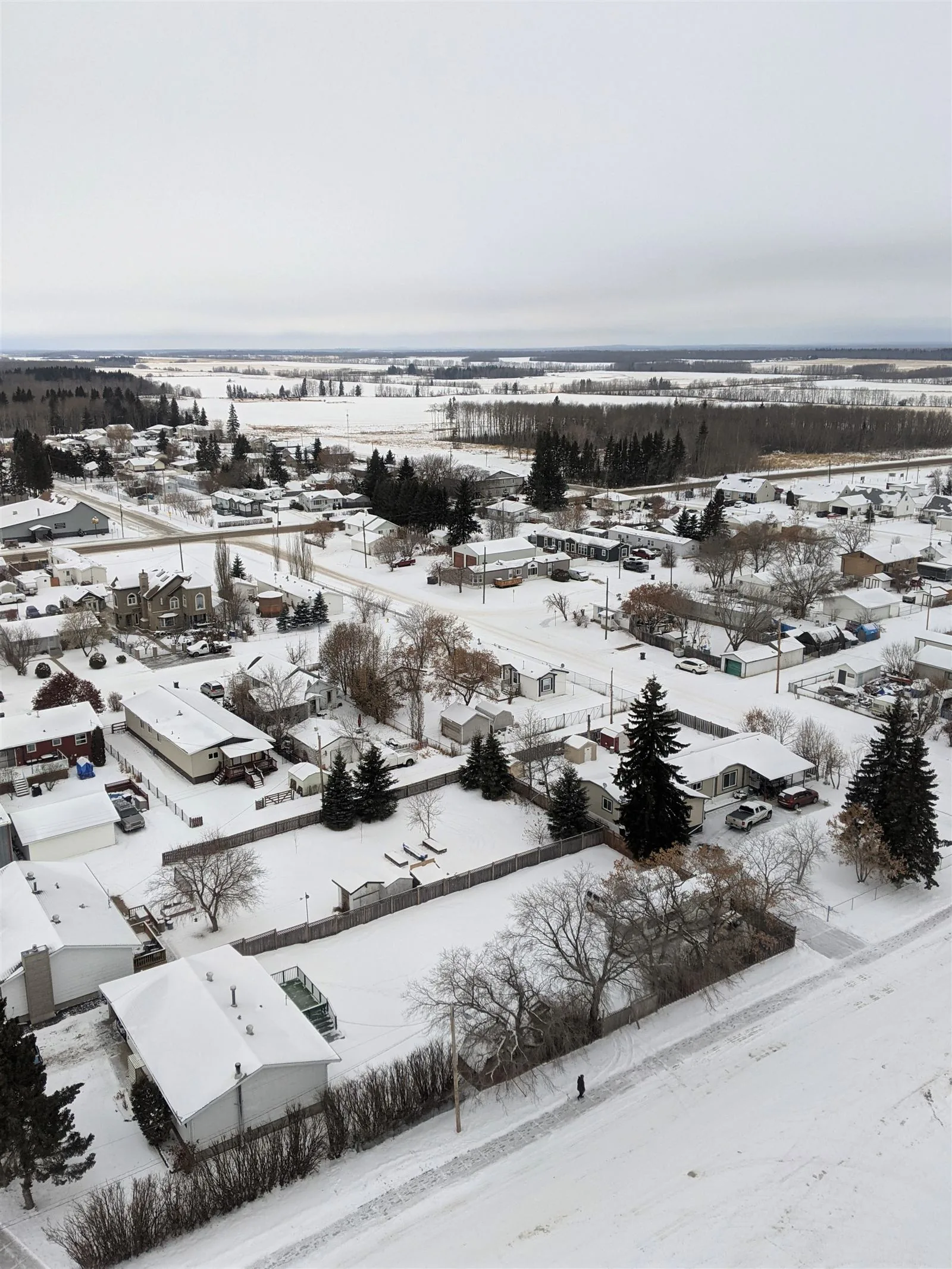 Aerial winter view of the hamlet of Ardmore, Alberta