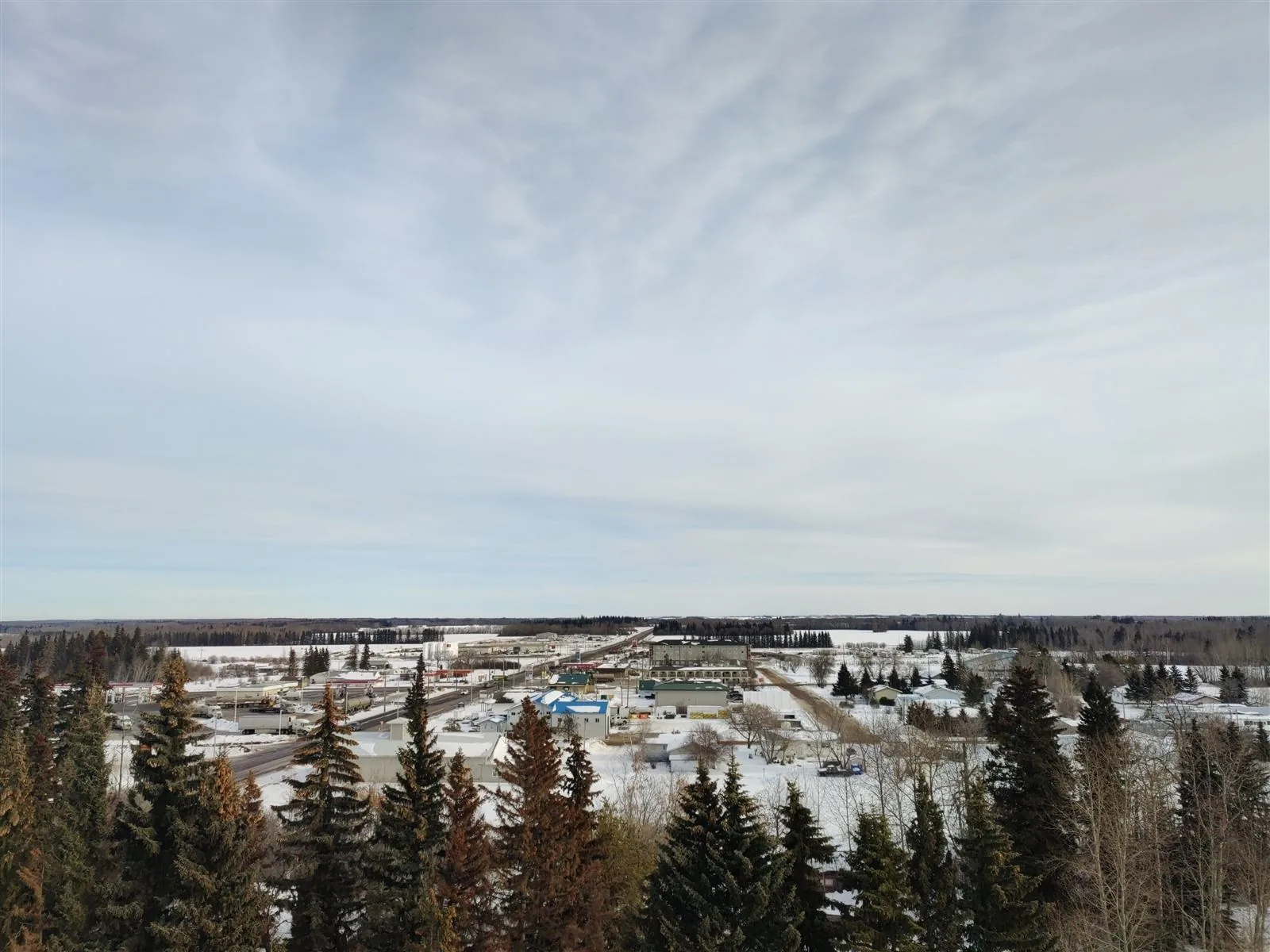 Aerial view of Grassland, Alberta, a hamlet on Highway 63 in Athabasca County