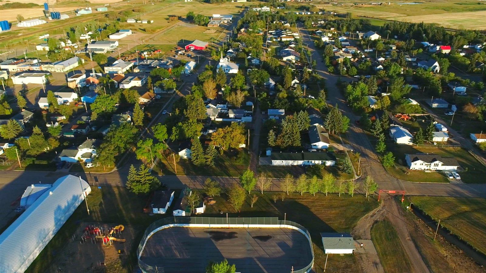 Aerial view of the village of Ryley, Alberta, seat of the Beaver County administrative office