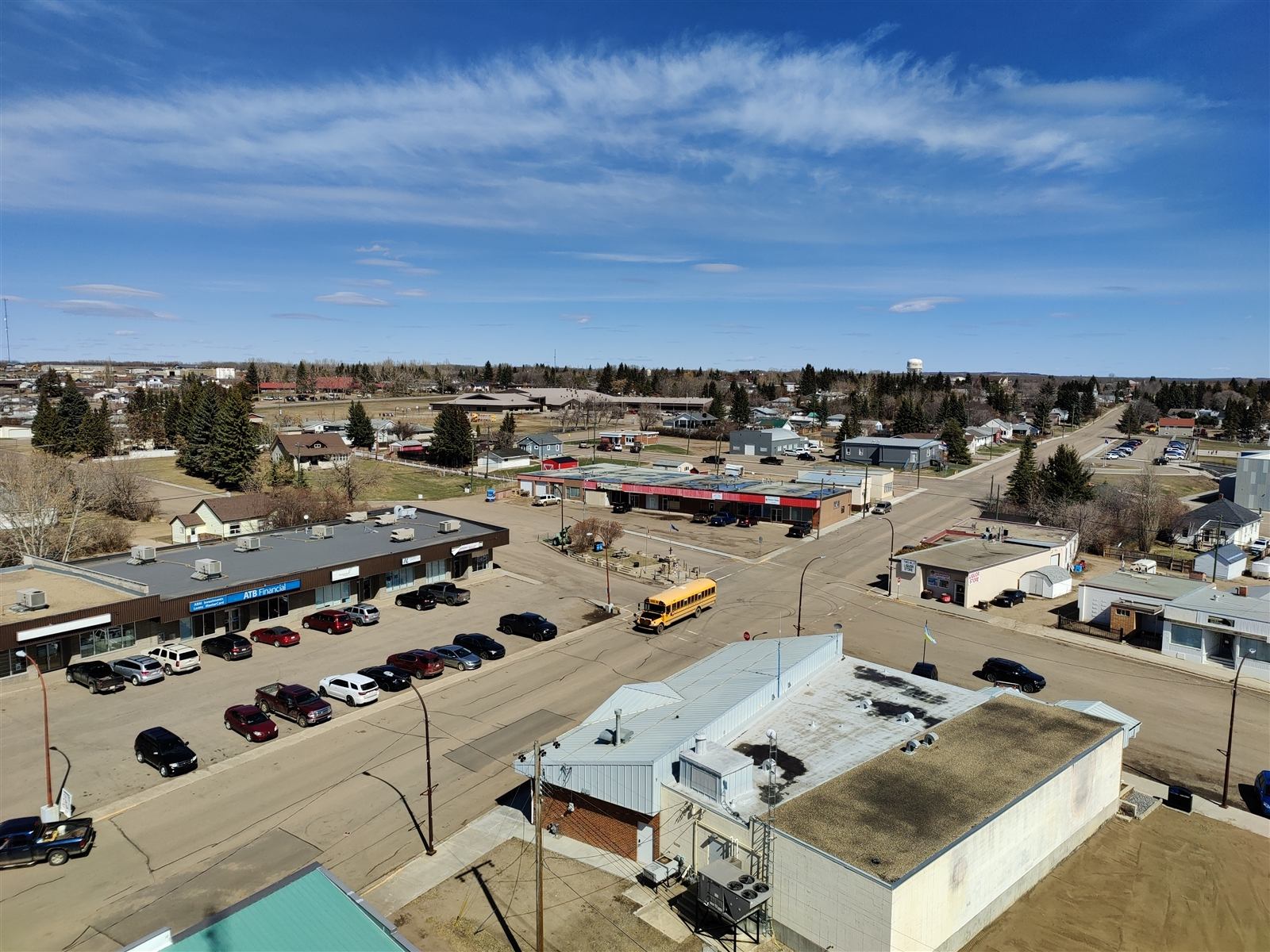 Aerial view of downtown Two Hills, Alberta, county seat of the County of Two Hills No. 21