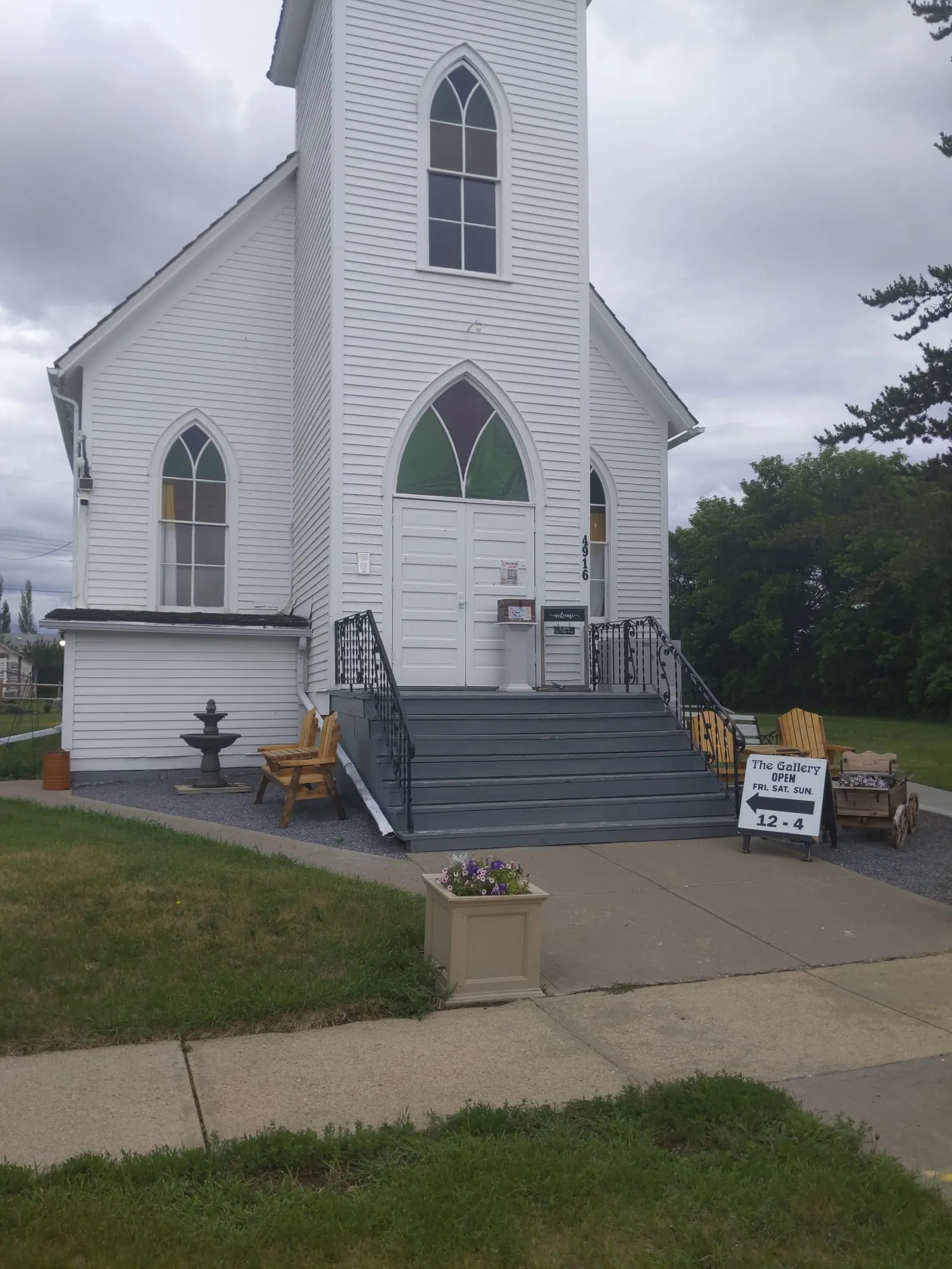 Exterior of The Gallery, a former church turned art gallery in Holden, Alberta, an MCSnet free Wi-Fi hotspot